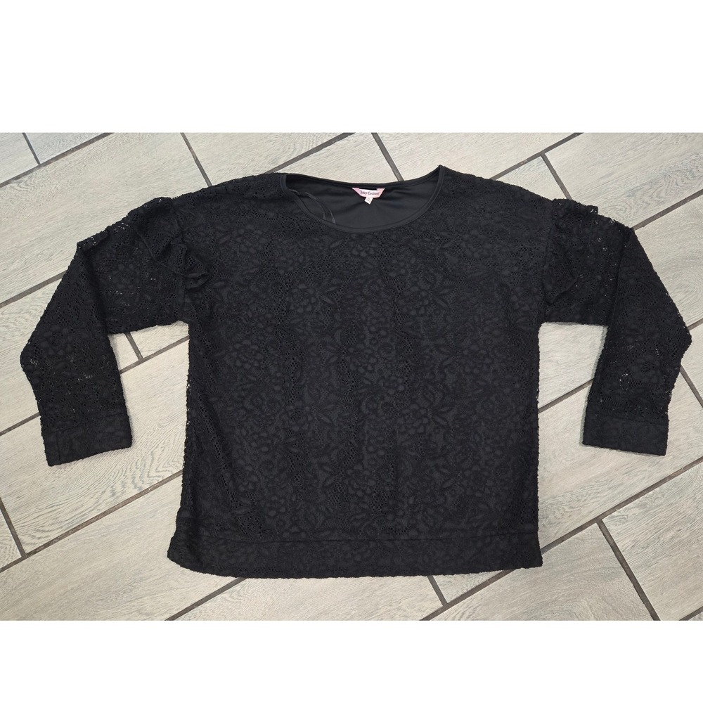 Juicy Couture Black Lace Ruffle Sleeve Top XL